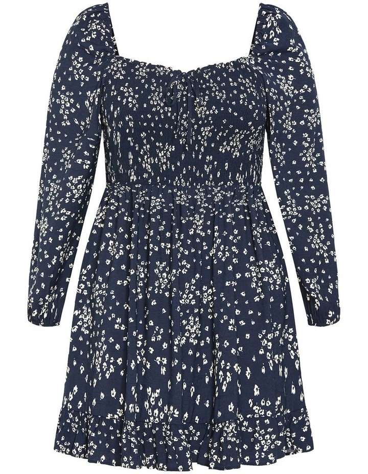 Lilly Long Sleeve Print Mini Dress in Navy image 3