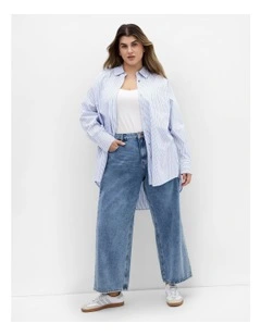 Lana Stripe Cotton Longline Shirt in White