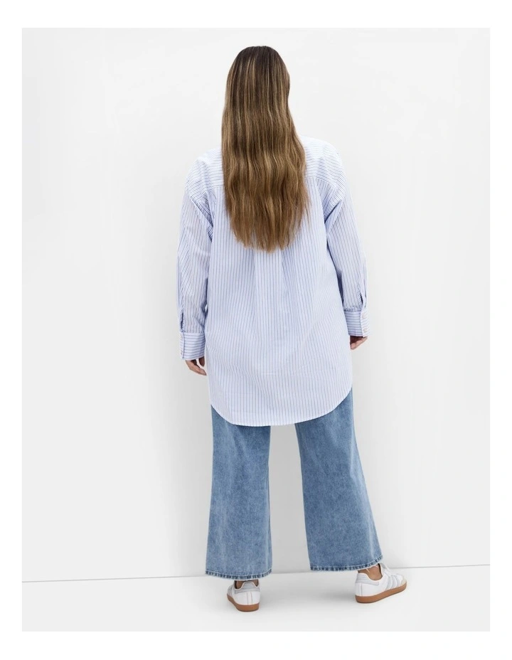 Lana Stripe Cotton Longline Shirt in White image 2
