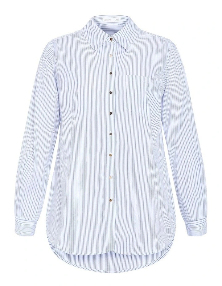 Lana Stripe Cotton Longline Shirt in White image 3