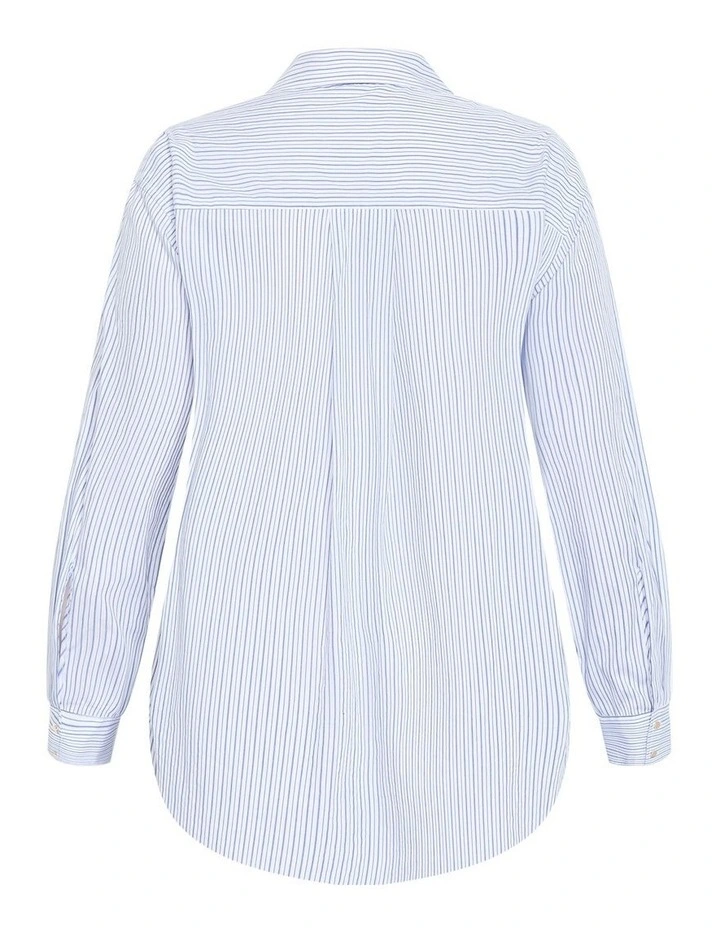 Lana Stripe Cotton Longline Shirt in White image 4