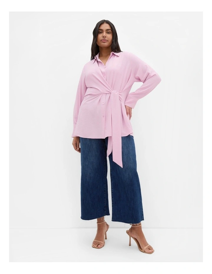 Telia Side Tie Shirt in Soft Pin image 1