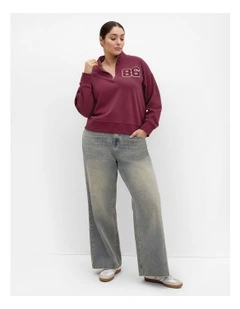 Bliss Half Zip Sweatshirt in Cherry