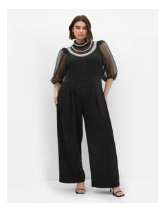 Phoenix Sheer Sleeve Jumpsuit in Black