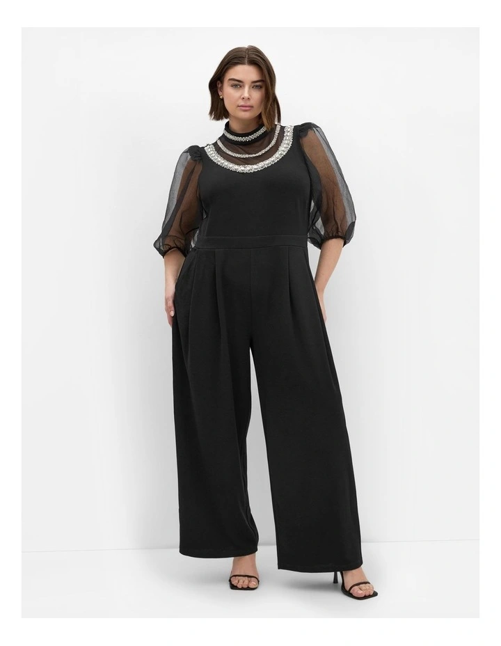 Phoenix Sheer Sleeve Jumpsuit in Black image 1