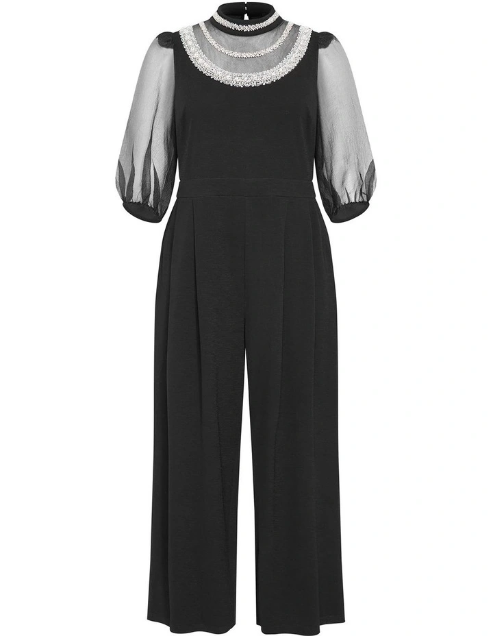 Phoenix Sheer Sleeve Jumpsuit in Black image 3