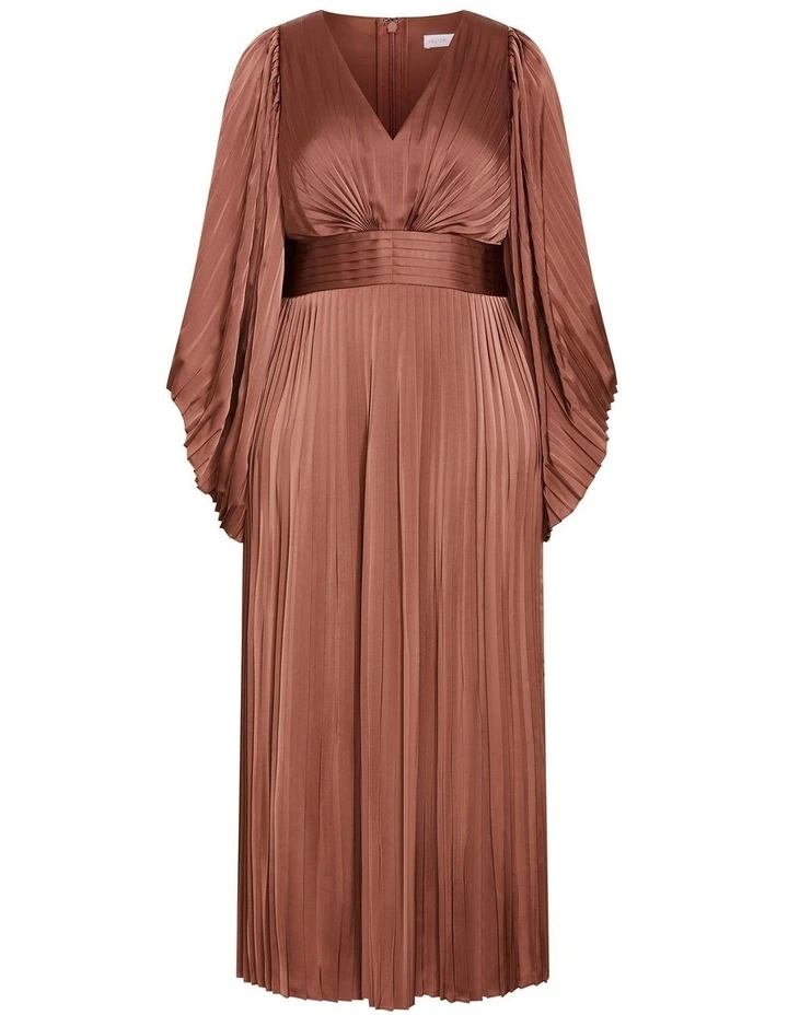 Carmina Pleat Maxi Dress in Mocha image 3