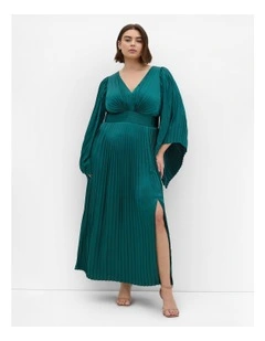 Carmina Pleat Maxi Dress in Emerald