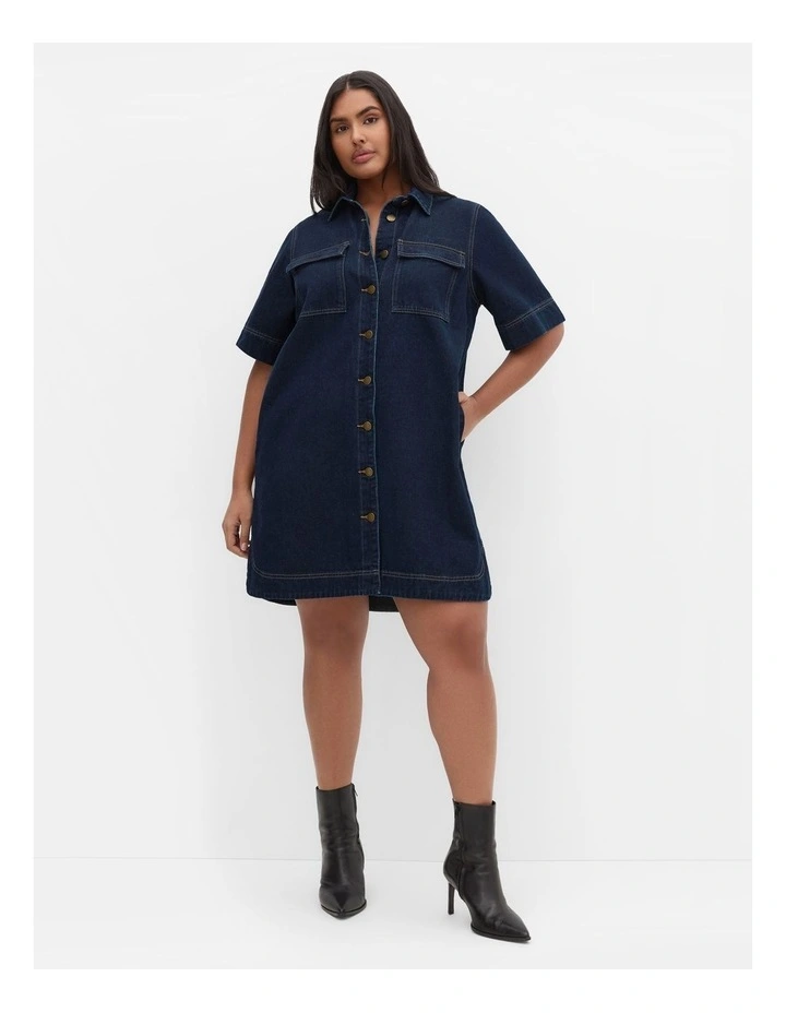 Jojo Denim Mini Dress in Dark Wash image 1