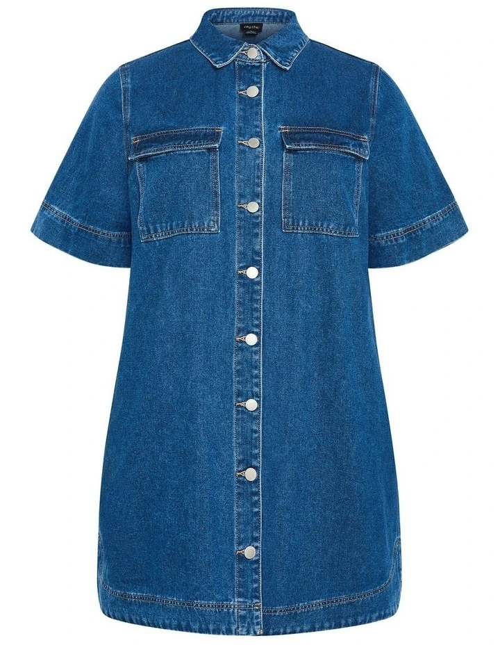 Jojo Denim Mini Dress in Mid Wash image 3