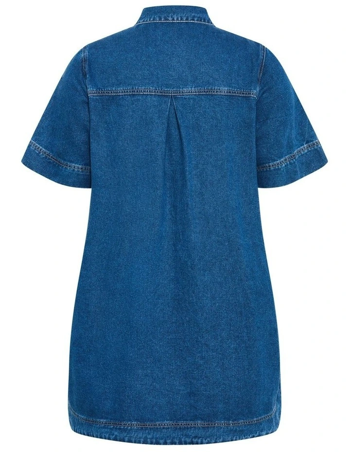 Jojo Denim Mini Dress in Mid Wash image 4
