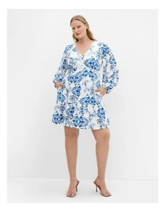 Winslow Long Sleeve Print Dress in White