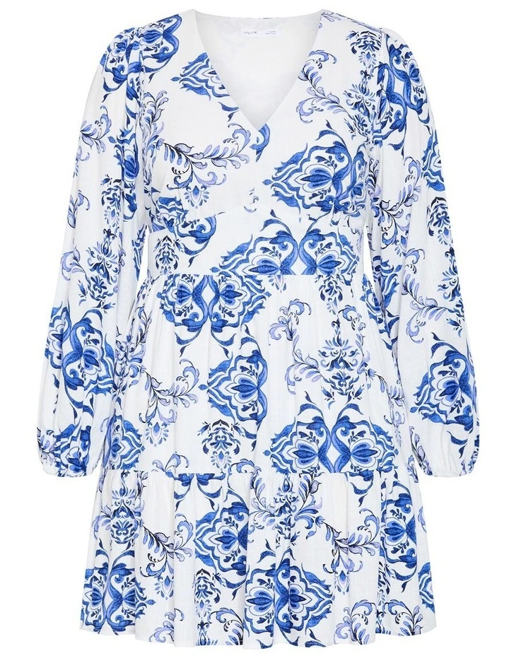 Winslow Long Sleeve Print Dress in White image 3