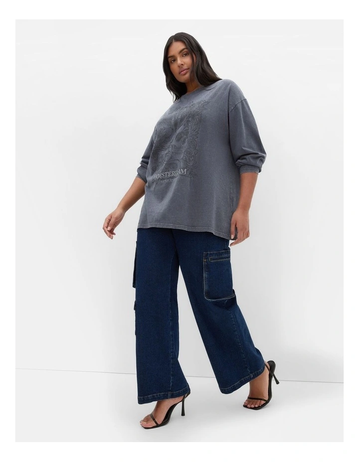 Casey Long Sleeve Cotton Tee in Charcoal Wash image 1