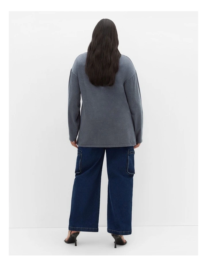 Casey Long Sleeve Cotton Tee in Charcoal Wash image 2