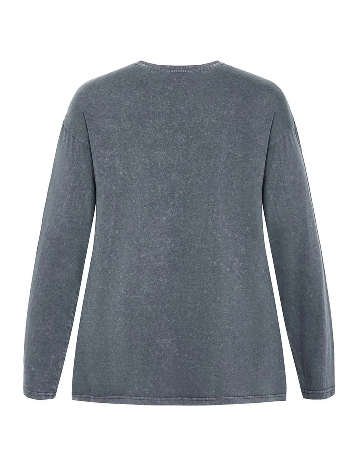 Casey Long Sleeve Cotton Tee in Charcoal Wash image 4