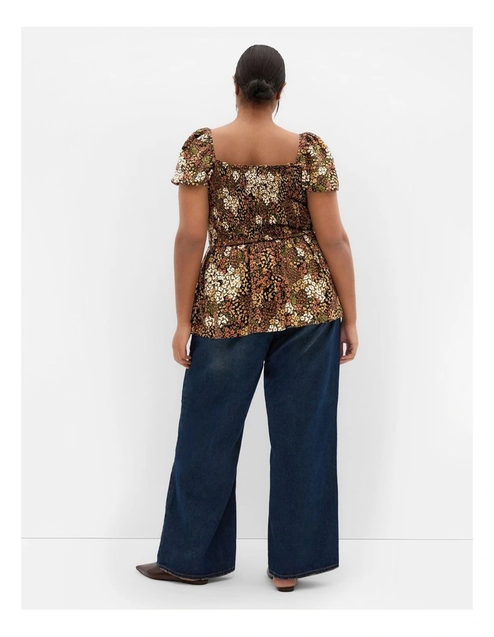 Azure Shirred Print Top in Mocha image 2