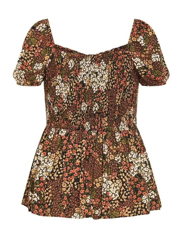 Azure Shirred Print Top in Mocha image 4