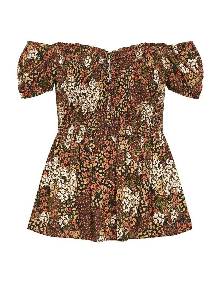 Azure Shirred Print Top in Mocha image 5