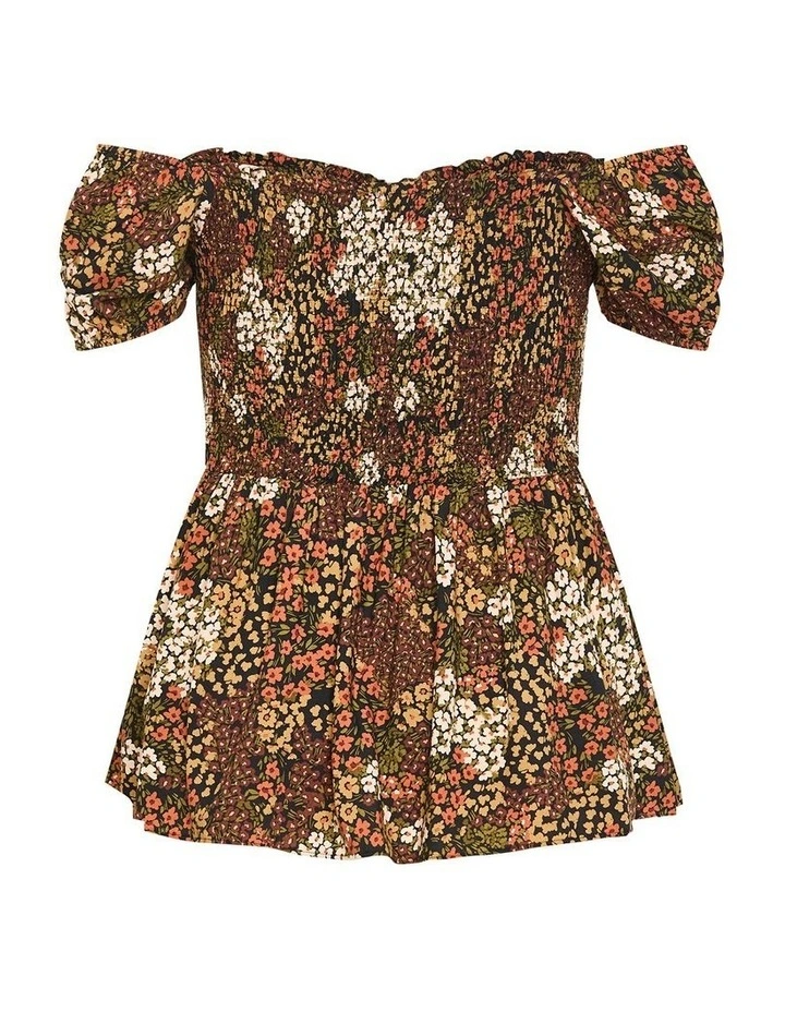Azure Shirred Print Top in Mocha image 6
