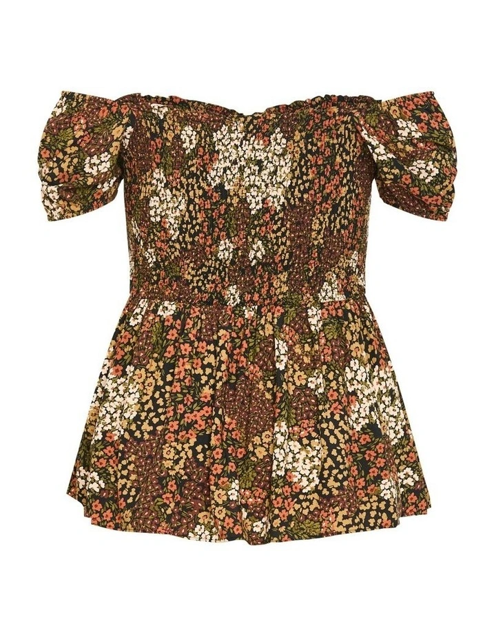Azure Shirred Print Top in Mocha image 7