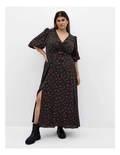 Aliya Elbow Sleeve Maxi Dress in Black