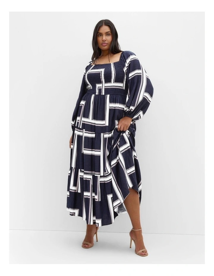 Leila Print Maxi Dress in Navy image 1