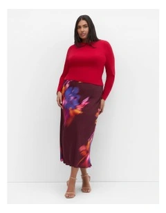 Sienna Print Midi Skirt in Dark Cherry