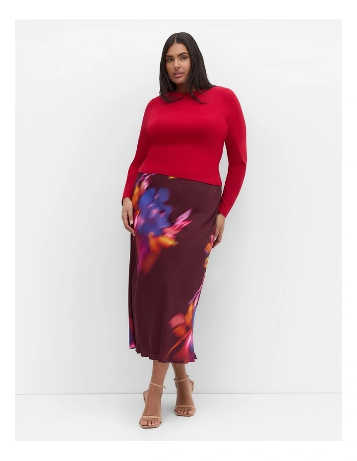 Sienna Print Midi Skirt in Dark Cherry image 1