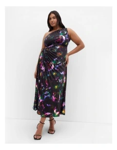 Aliza Print Pleat Maxi Dress in Black