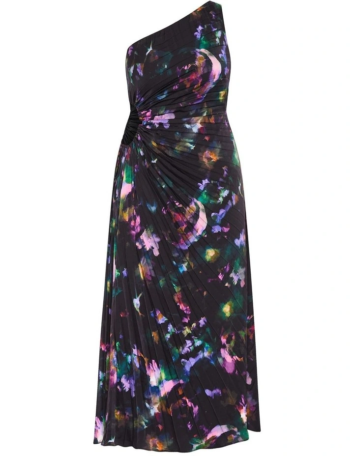 Aliza Print Pleat Maxi Dress in Black image 3