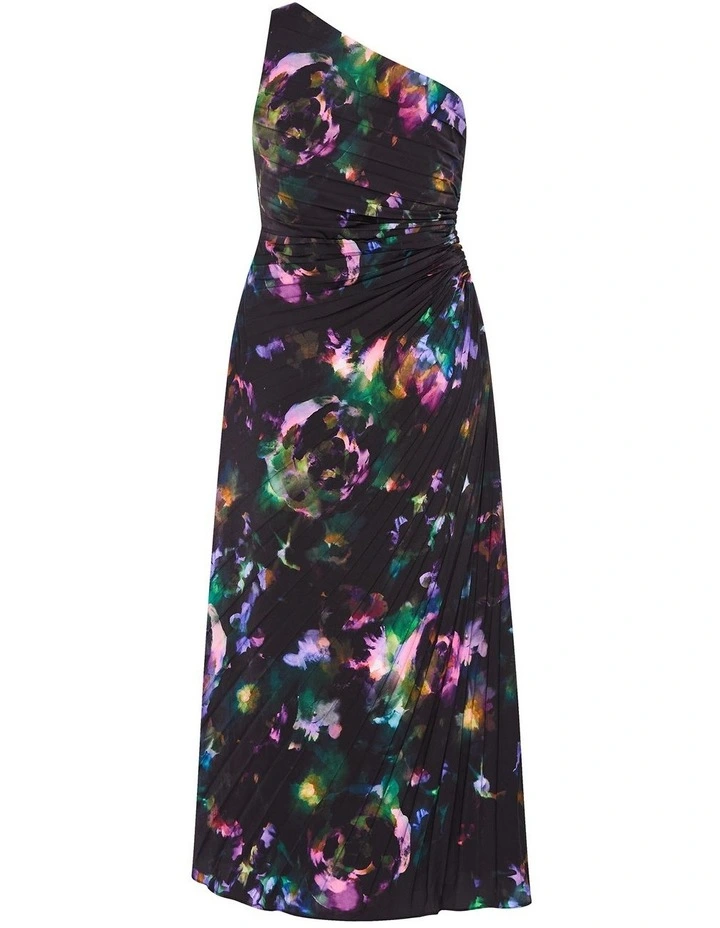 Aliza Print Pleat Maxi Dress in Black image 4