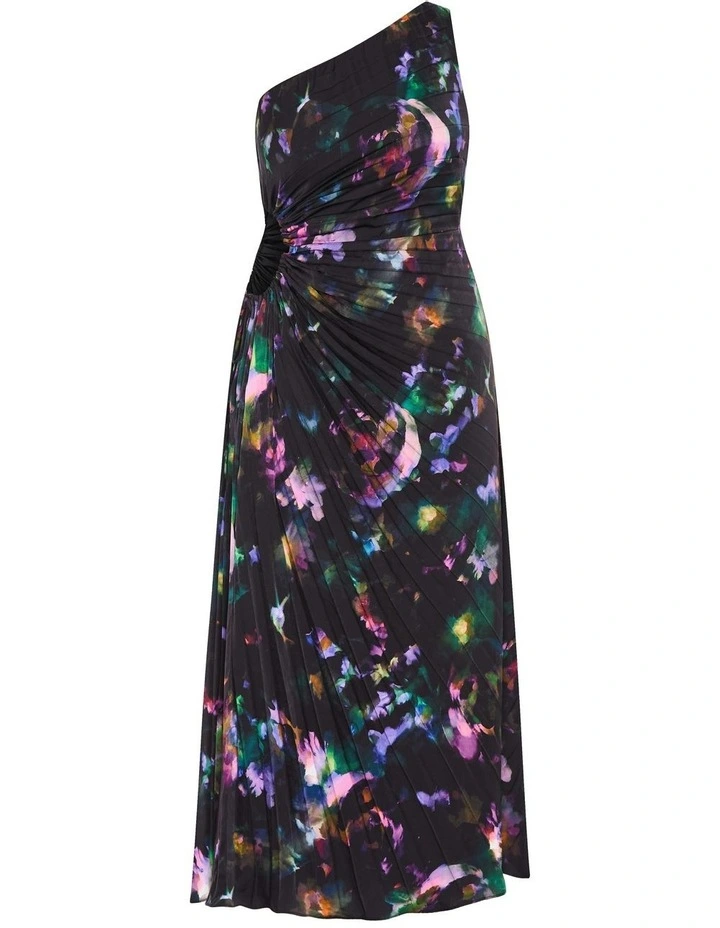 Aliza Print Pleat Maxi Dress in Black image 5