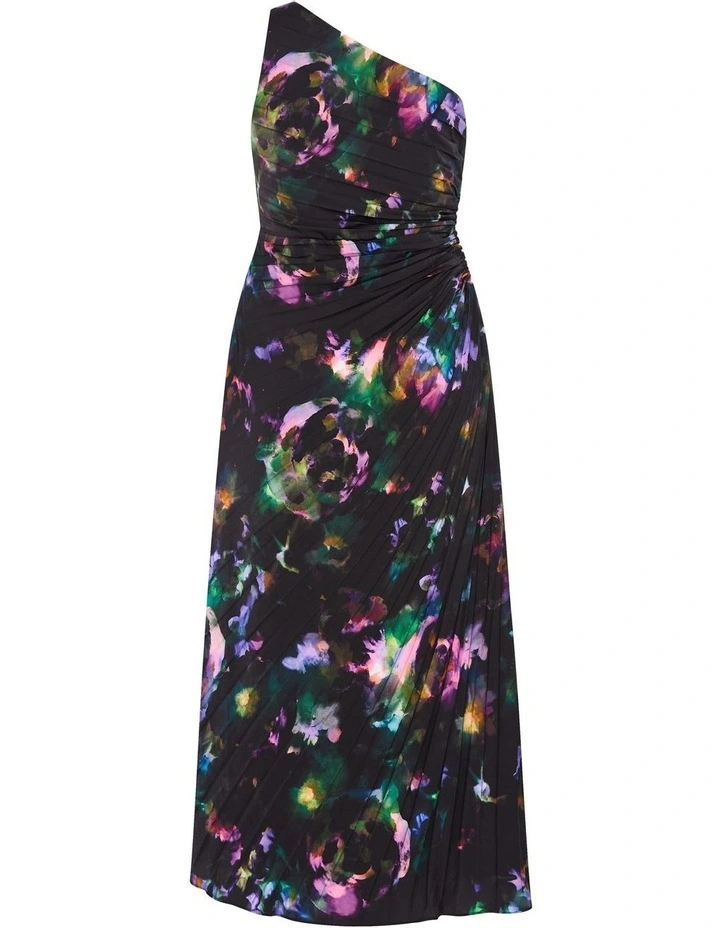 Aliza Print Pleat Maxi Dress in Black image 6