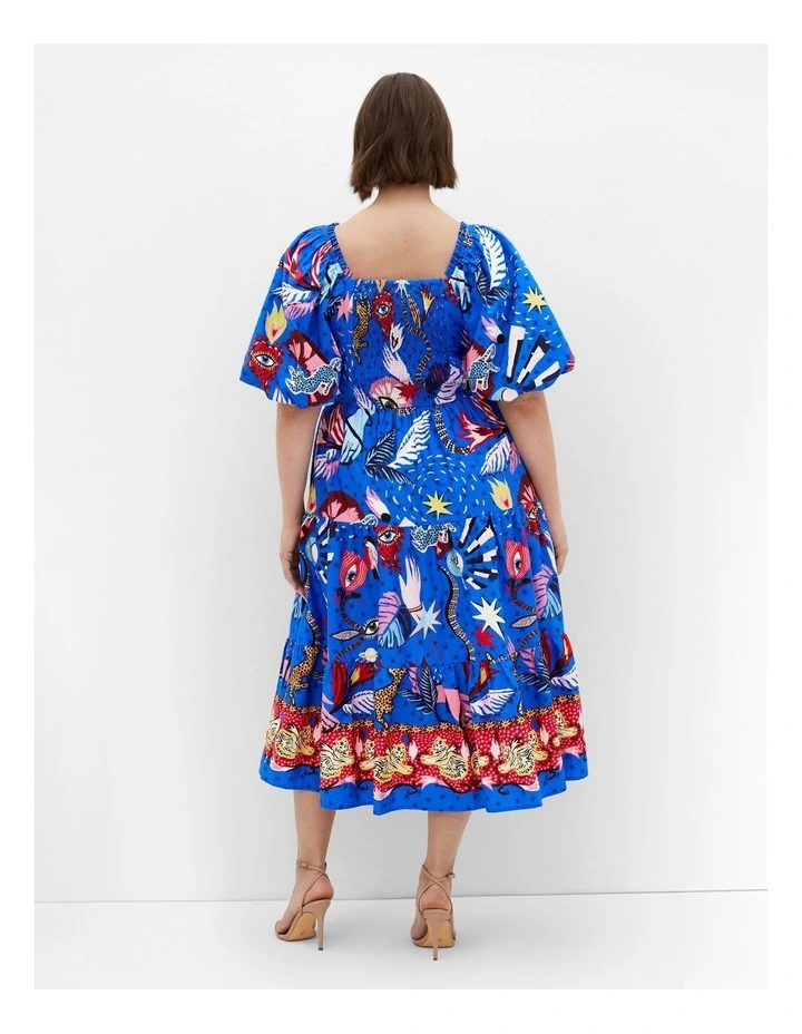 Simona Print Puff Sleeve Dress in Blue image 2