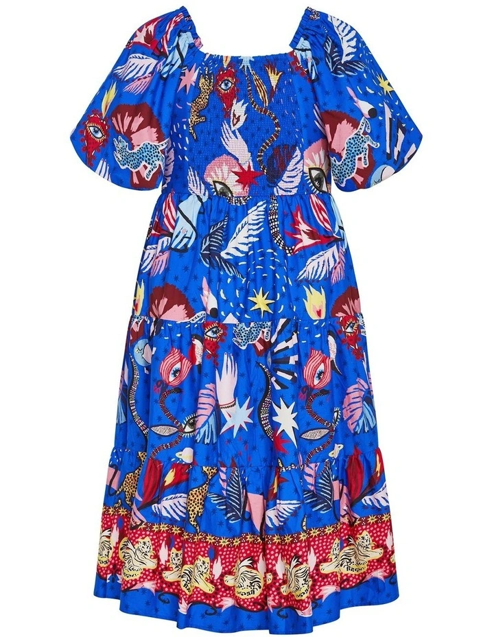 Simona Print Puff Sleeve Dress in Blue image 4