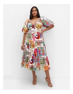 Simona Print Puff Sleeve Dress in Multi