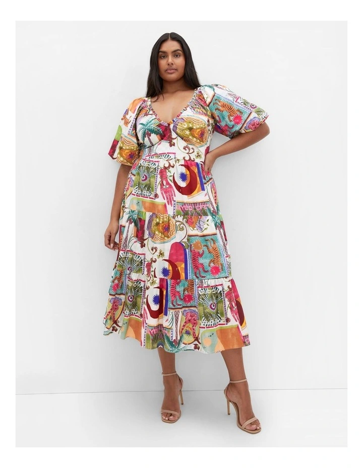 Simona Print Puff Sleeve Dress in Multi image 1