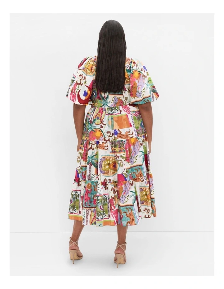 Simona Print Puff Sleeve Dress in Multi image 2