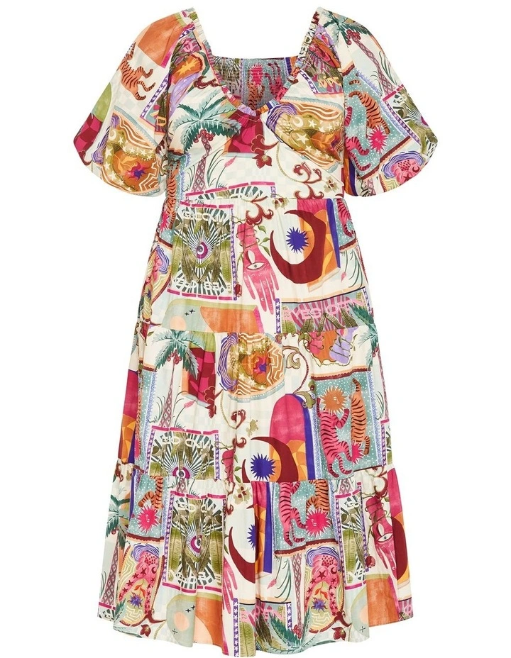 Simona Print Puff Sleeve Dress in Multi image 3