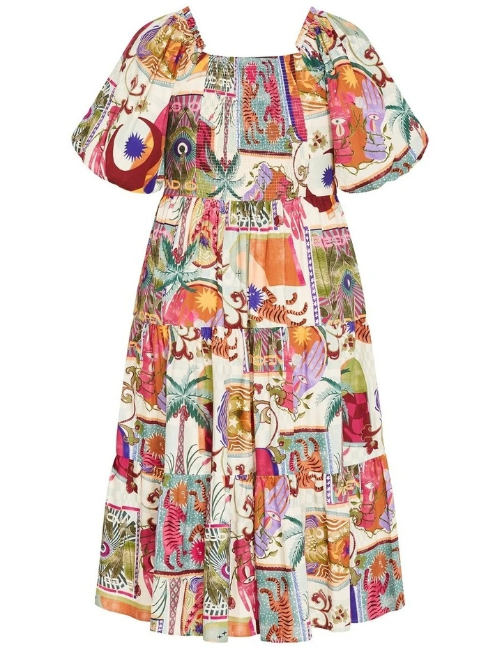 Simona Print Puff Sleeve Dress in Multi image 4