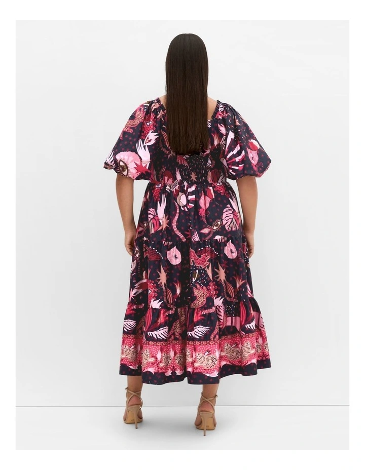 Simona Print Puff Sleeve Dress in Navy image 2