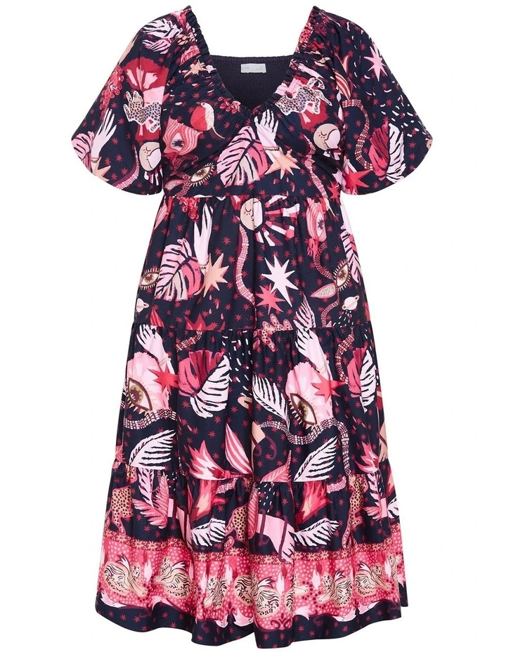 Simona Print Puff Sleeve Dress in Navy image 3