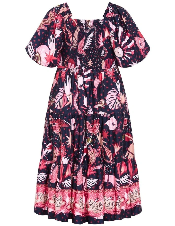 Simona Print Puff Sleeve Dress in Navy image 4