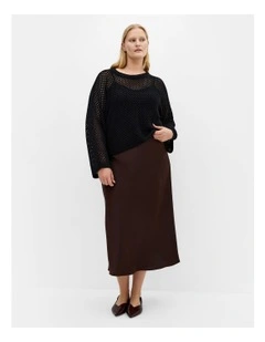 Crochet Knit Long Sleeve Top in Black