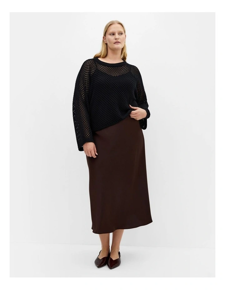 Crochet Knit Long Sleeve Top in Black image 1