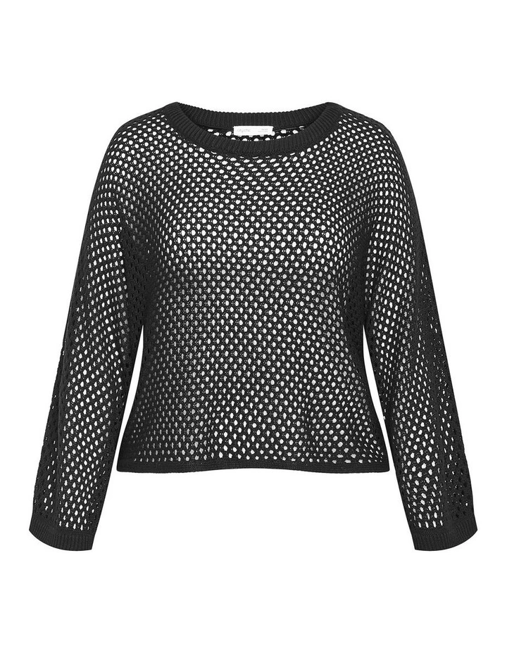 Crochet Knit Long Sleeve Top in Black image 3