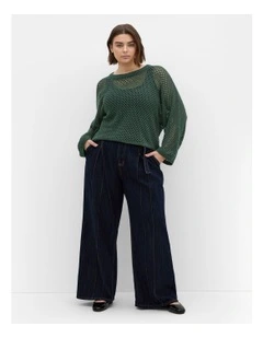 Crochet Knit Long Sleeve Top in Forest Green