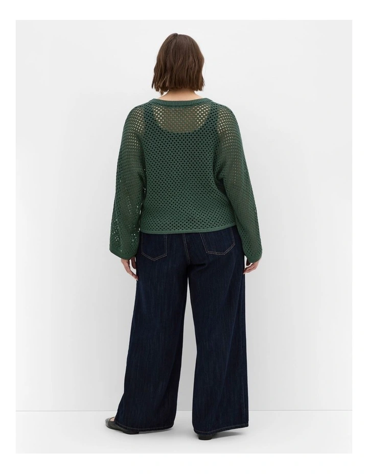 Crochet Knit Long Sleeve Top in Forest Green image 2