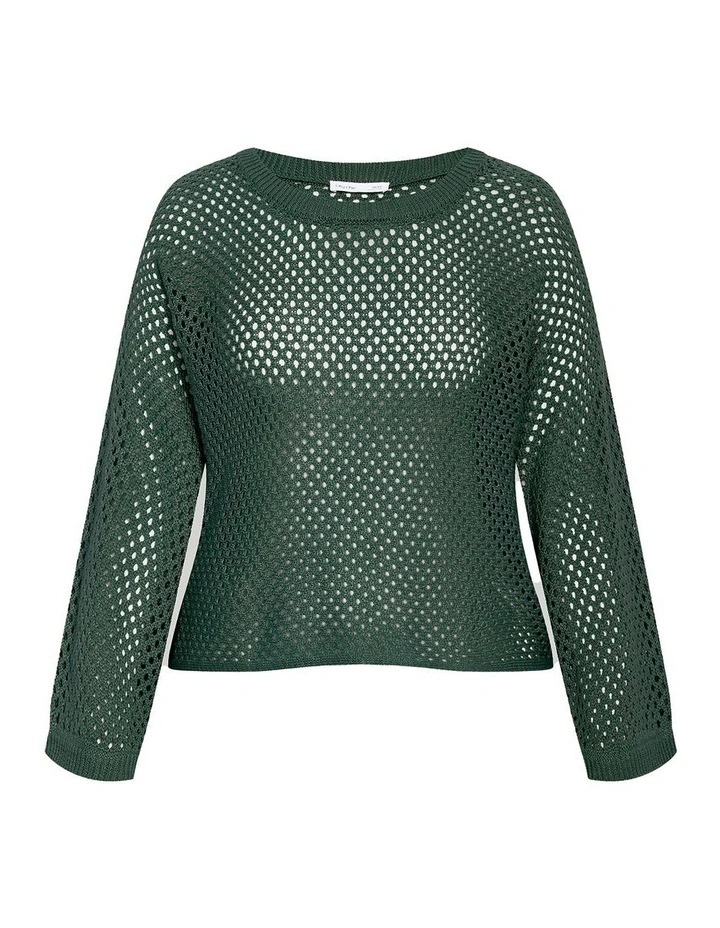 Crochet Knit Long Sleeve Top in Forest Green image 3